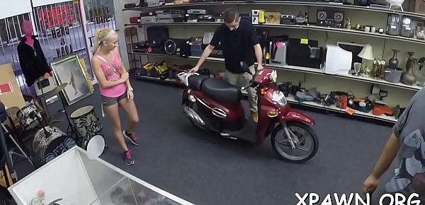  Young woman shows us how that babe has some sex in shop room